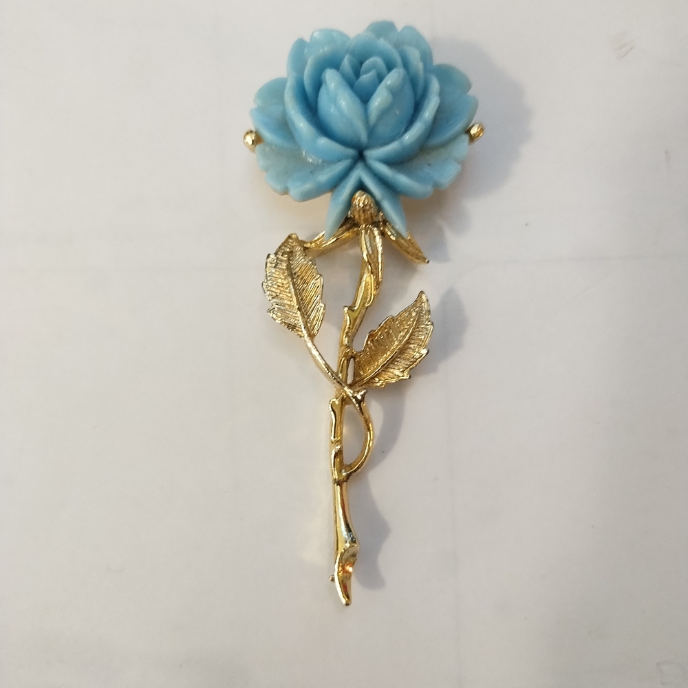 Gerry's Blue Rose Gold Brooch, Vintage